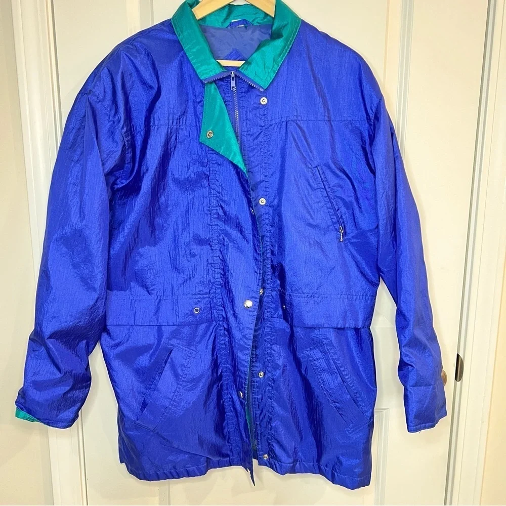 Maggie Sport Vintage Blue & Green Women’s Windbreaker Jacket Sz M